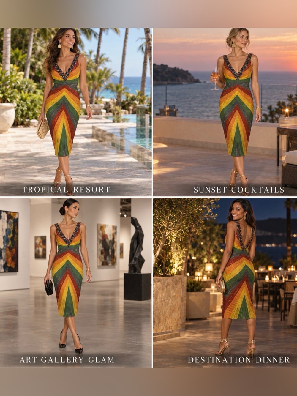 MANDALAY Privee Rainbow Stone Beaded Pleated Silk Elegant Cocktail Dress Women 6